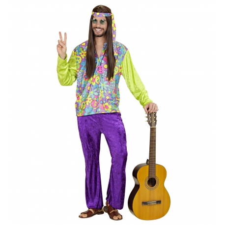 Déguisement années 70 - Costume hippie blanc / bleu pour homme